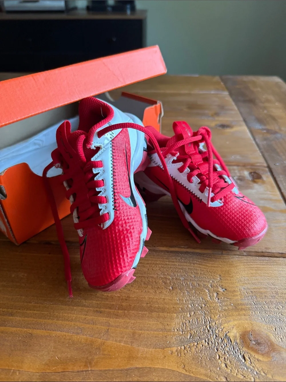 Nike Vapor Edge Shark 2 BG Kids Red and White Cleats with Black Swoosh